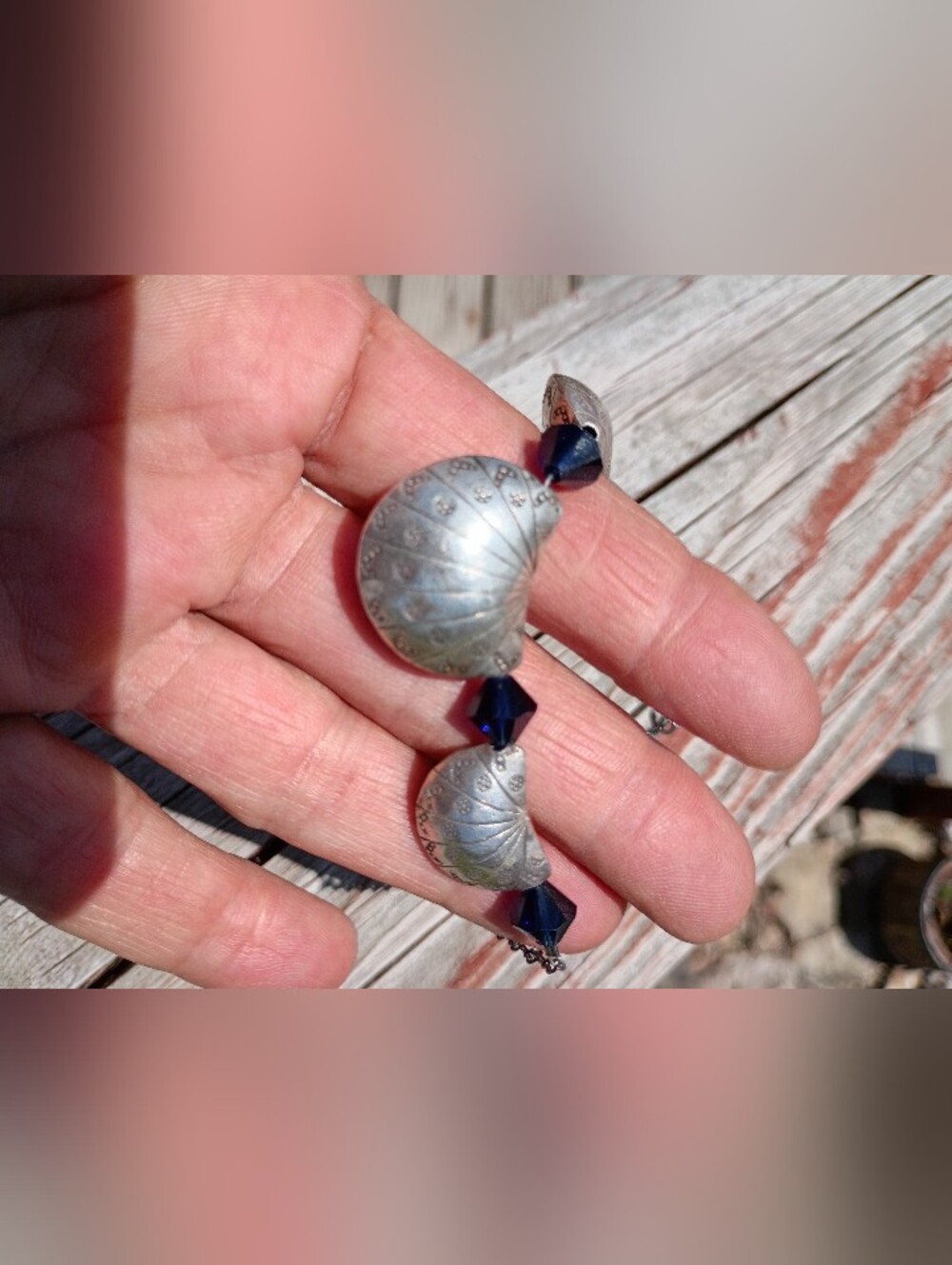 Western Silver & Crystal Beaded Necklace 22" Length Native Toggle Closure - Picture 6 of 10
